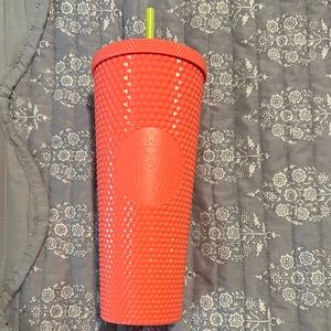 Starbucks Bold orange ish  Tumbler with neon yellow  Straw
